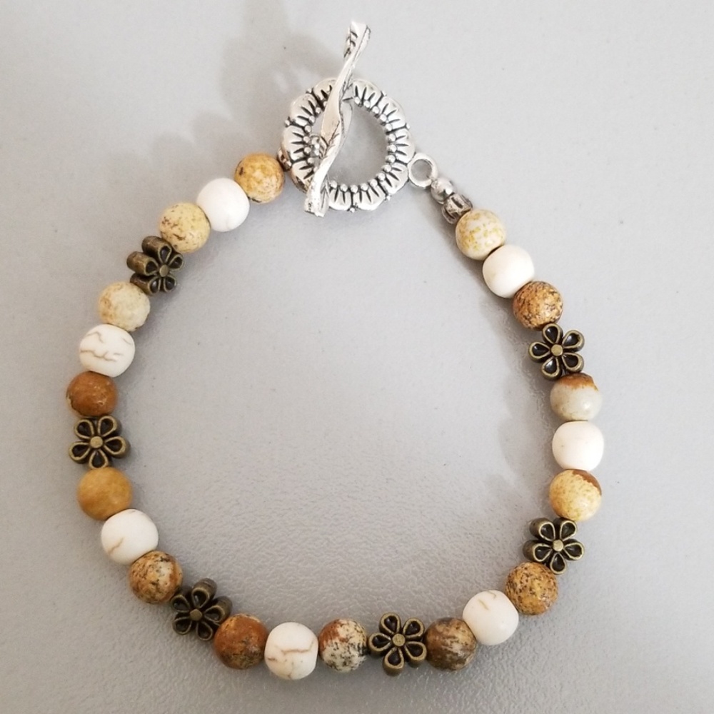 Coordinating Brown/White Jasper Stone Bracelets - image 3